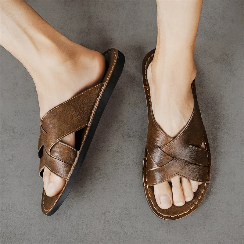 Genuine Leather Men Casual San - Flip Flop Leather Men บทวิจารณ์และราคา