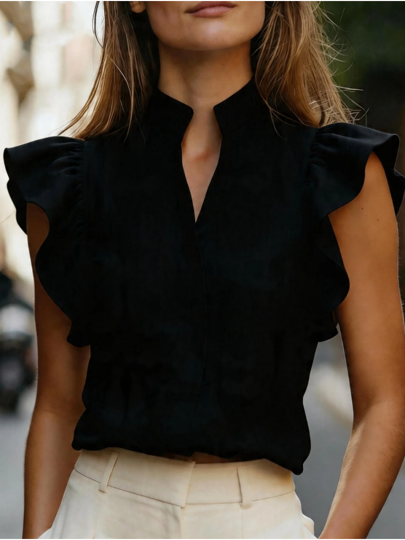 Sleeveless Ruffle Sleeve Top S - Shirt Camp Collar บทวิจารณ์และราคา