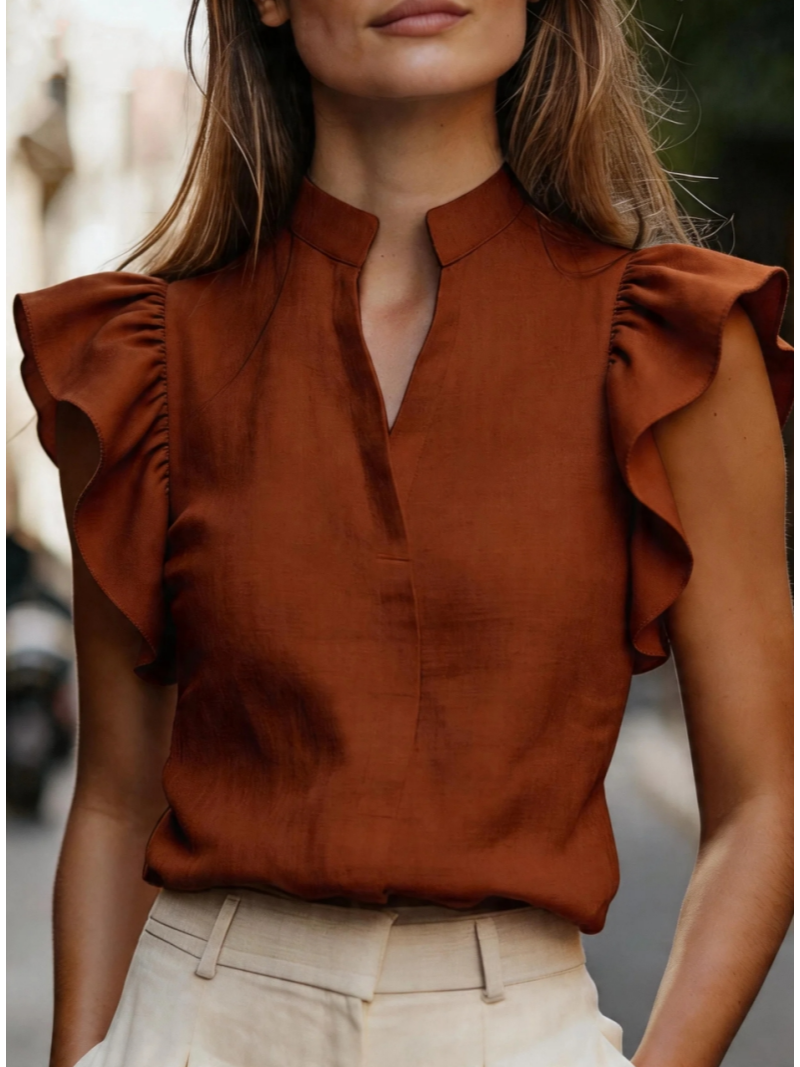 Sleeveless Ruffle Sleeve Top S - Shirt Camp Collar บทวิจารณ์และราคา