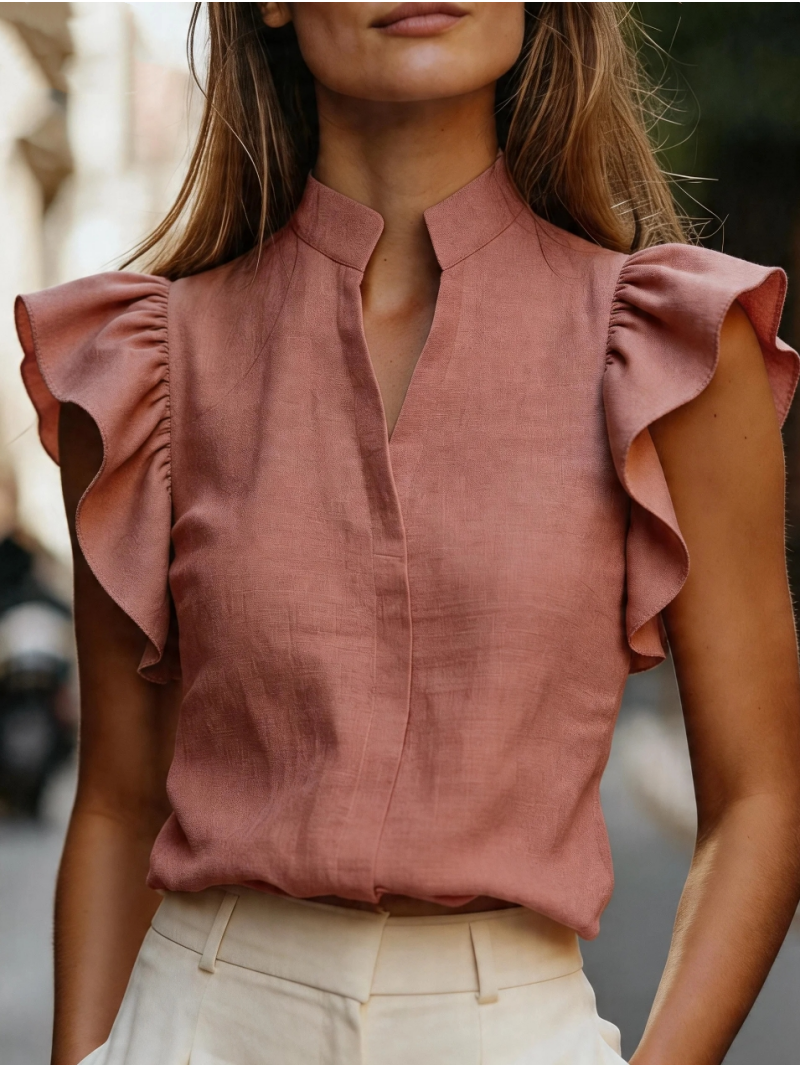 Sleeveless Ruffle Sleeve Top S - Shirt Camp Collar บทวิจารณ์และราคา