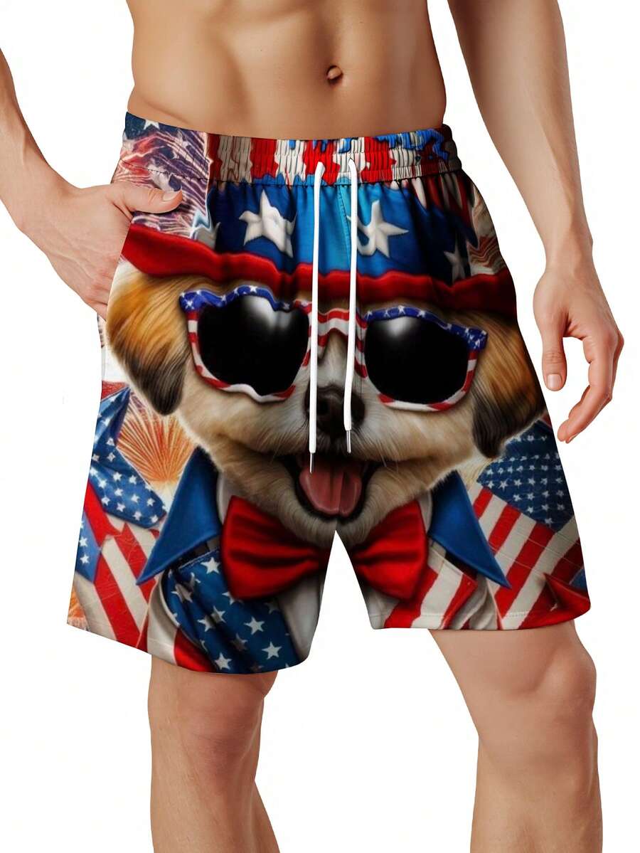 Patriotic Dog American Flag Pr - Swim Trunk Quick Dry บทวิจารณ์และราคา