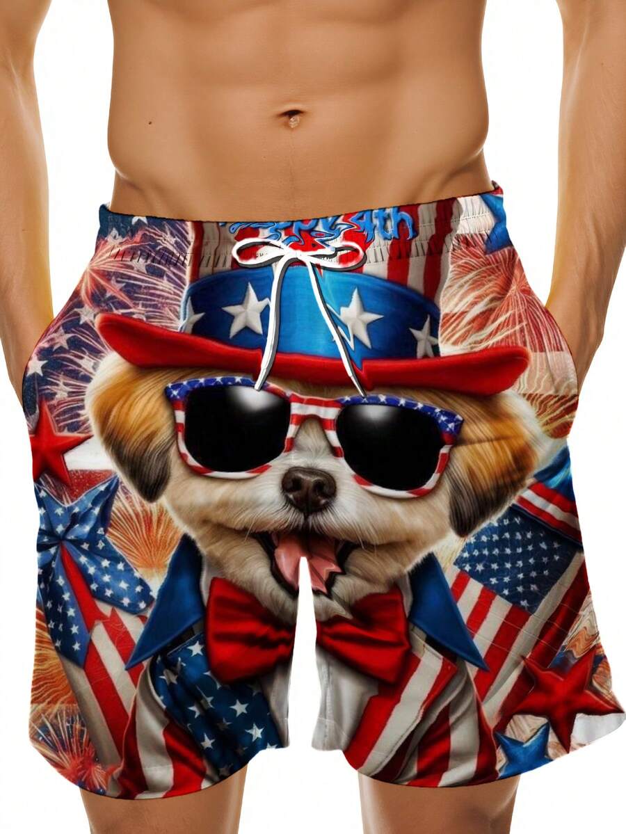 Patriotic Dog American Flag Pr - Swim Trunk Quick Dry บทวิจารณ์และราคา