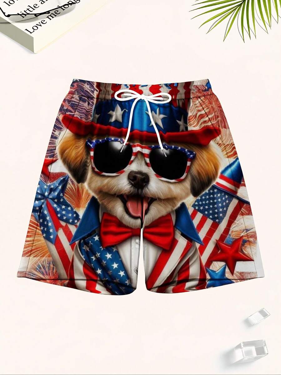 Patriotic Dog American Flag Pr - Swim Trunk Quick Dry บทวิจารณ์และราคา