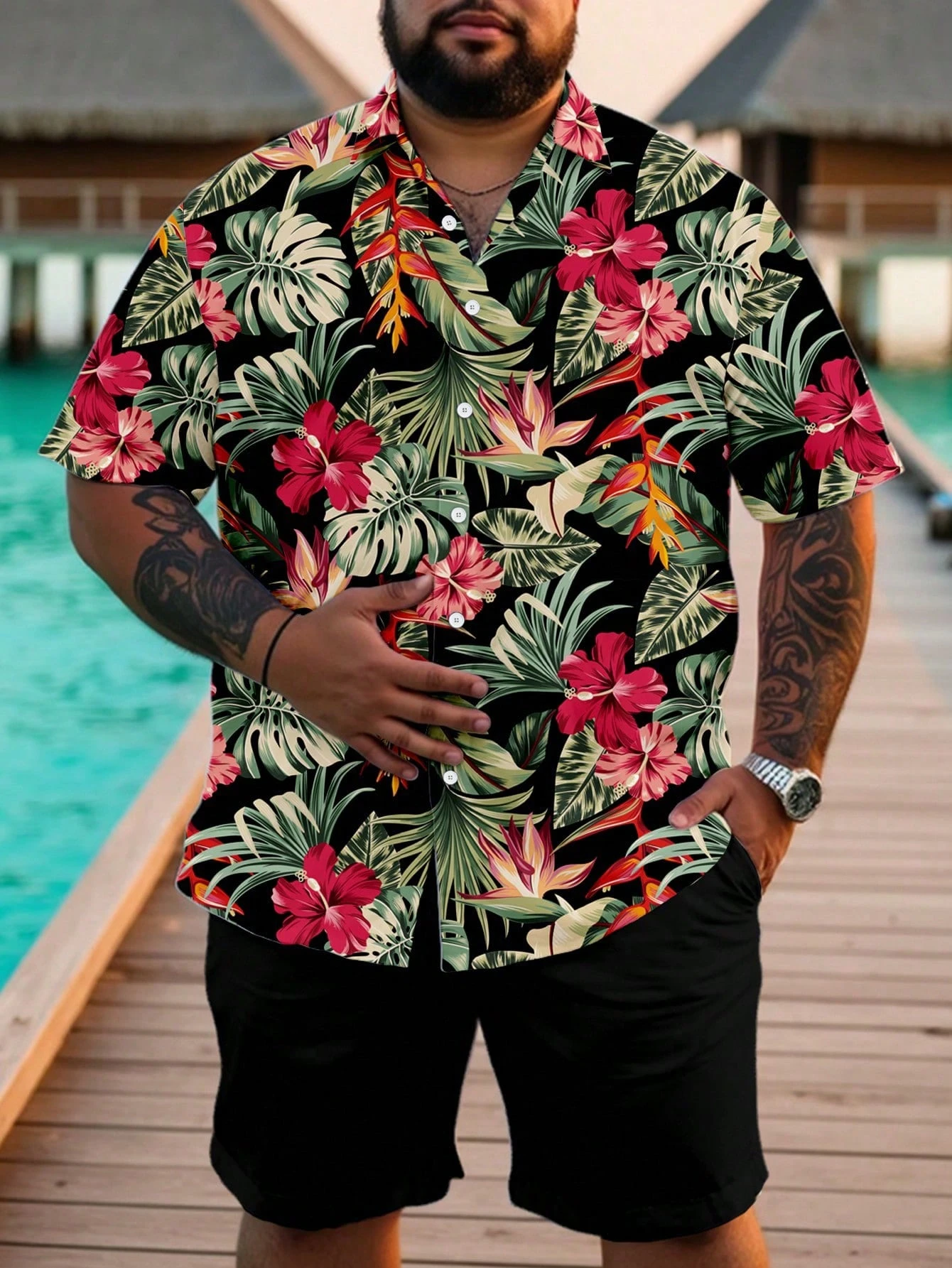 Casual Hawaiian Shirt Men Trop - Resort Shirt Floral บทวิจารณ์และราคา
