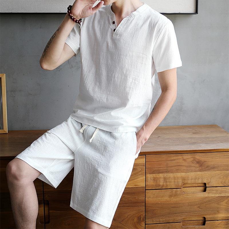 Men's Cotton Linen Set T-shirt - Linen Shirt Breathable บทวิจารณ์และราคา