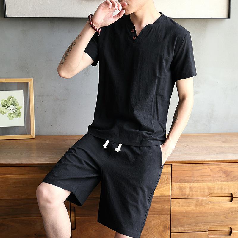 Men's Cotton Linen Set T-shirt - Linen Shirt Breathable บทวิจารณ์และราคา