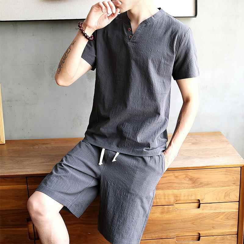 Men's Cotton Linen Set T-shirt - Linen Shirt Breathable บทวิจารณ์และราคา