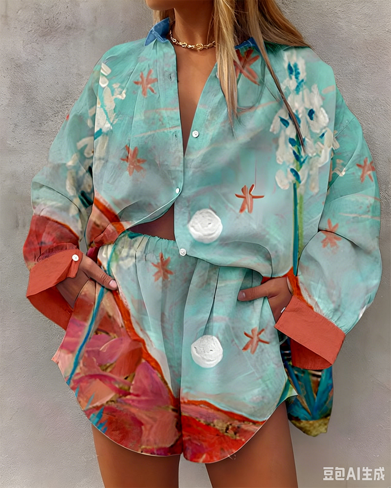 Hawaii Summer Fashion Long Sle - Resort Shirt Floral บทวิจารณ์และราคา