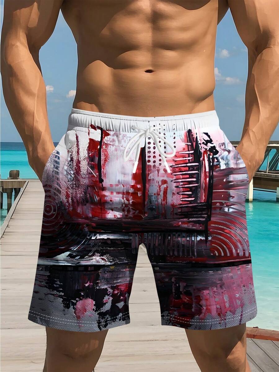 Mens Abstract Print Beach Shor - Swim Trunk Quick Dry บทวิจารณ์และราคา