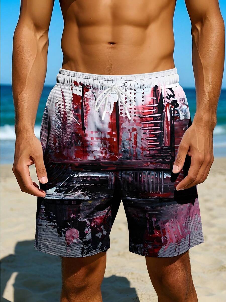 Mens Abstract Print Beach Shor - Swim Trunk Quick Dry บทวิจารณ์และราคา