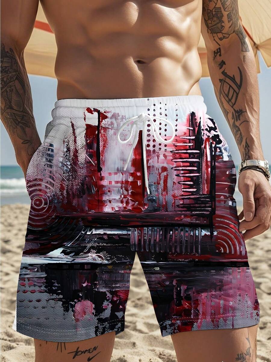 Mens Abstract Print Beach Shor - Swim Trunk Quick Dry บทวิจารณ์และราคา