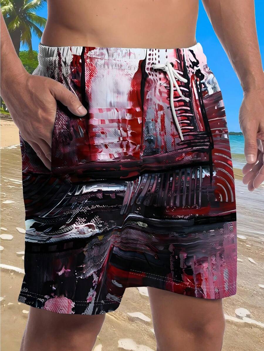 Mens Abstract Print Beach Shor - Swim Trunk Quick Dry บทวิจารณ์และราคา