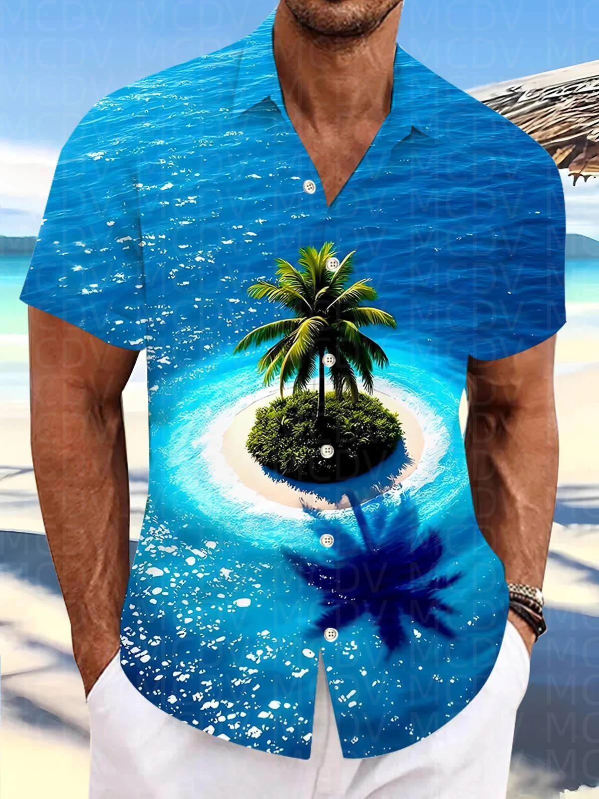 Motorcycle Pattern Men's Hawai - Shirt Camp Collar บทวิจารณ์และราคา