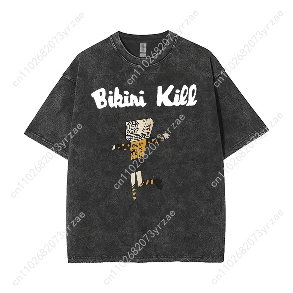 Bikini Kill Retro Wash Tshirt  - Linen Shirt Breathable บทวิจารณ์และราคา