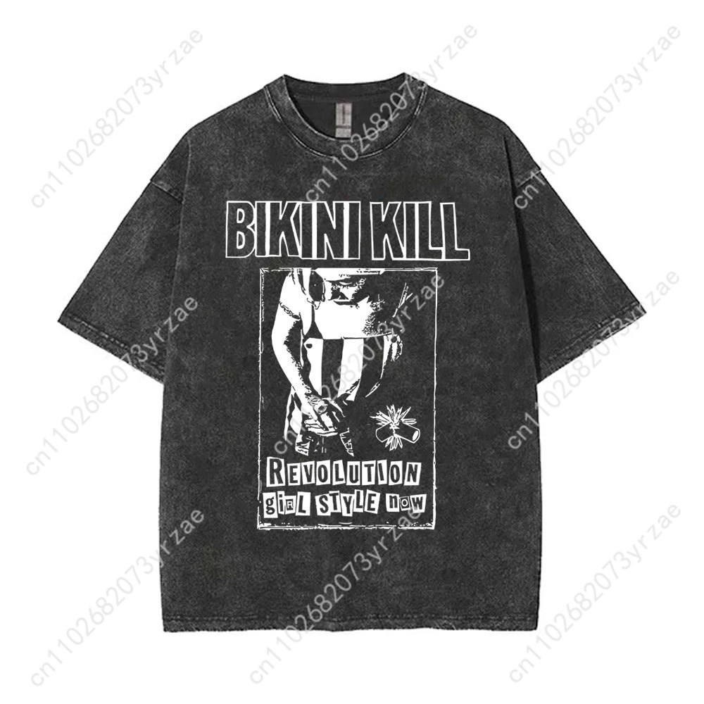 Bikini Kill Retro Wash Tshirt  - Linen Shirt Breathable บทวิจารณ์และราคา