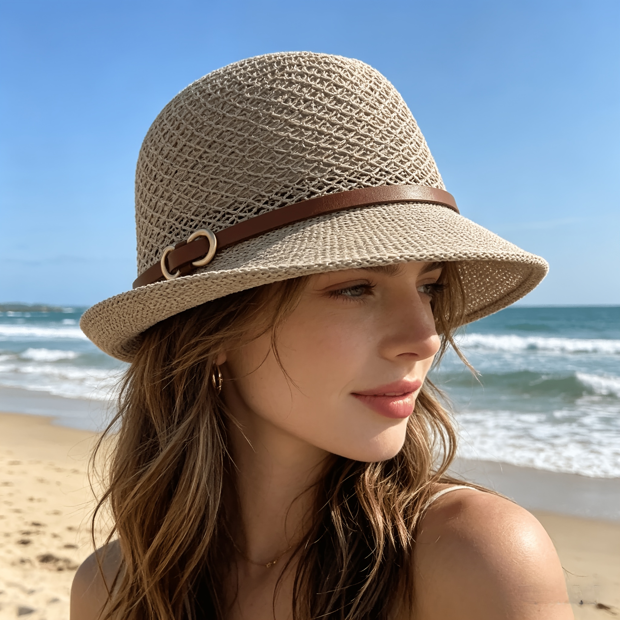 Elegant women's beach straw ha - Bucket Hat Straw บทวิจารณ์และราคา