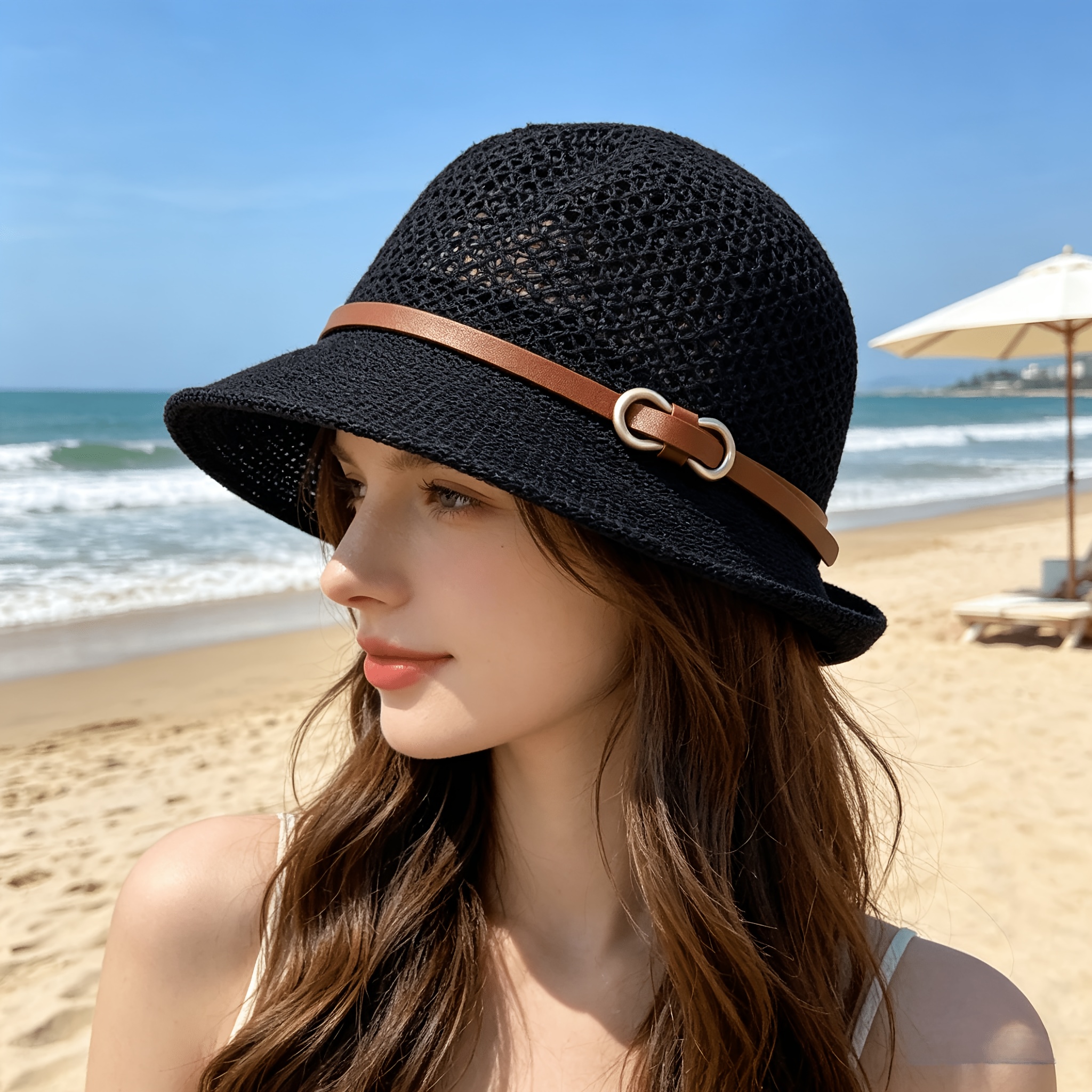 Elegant women's beach straw ha - Bucket Hat Straw บทวิจารณ์และราคา