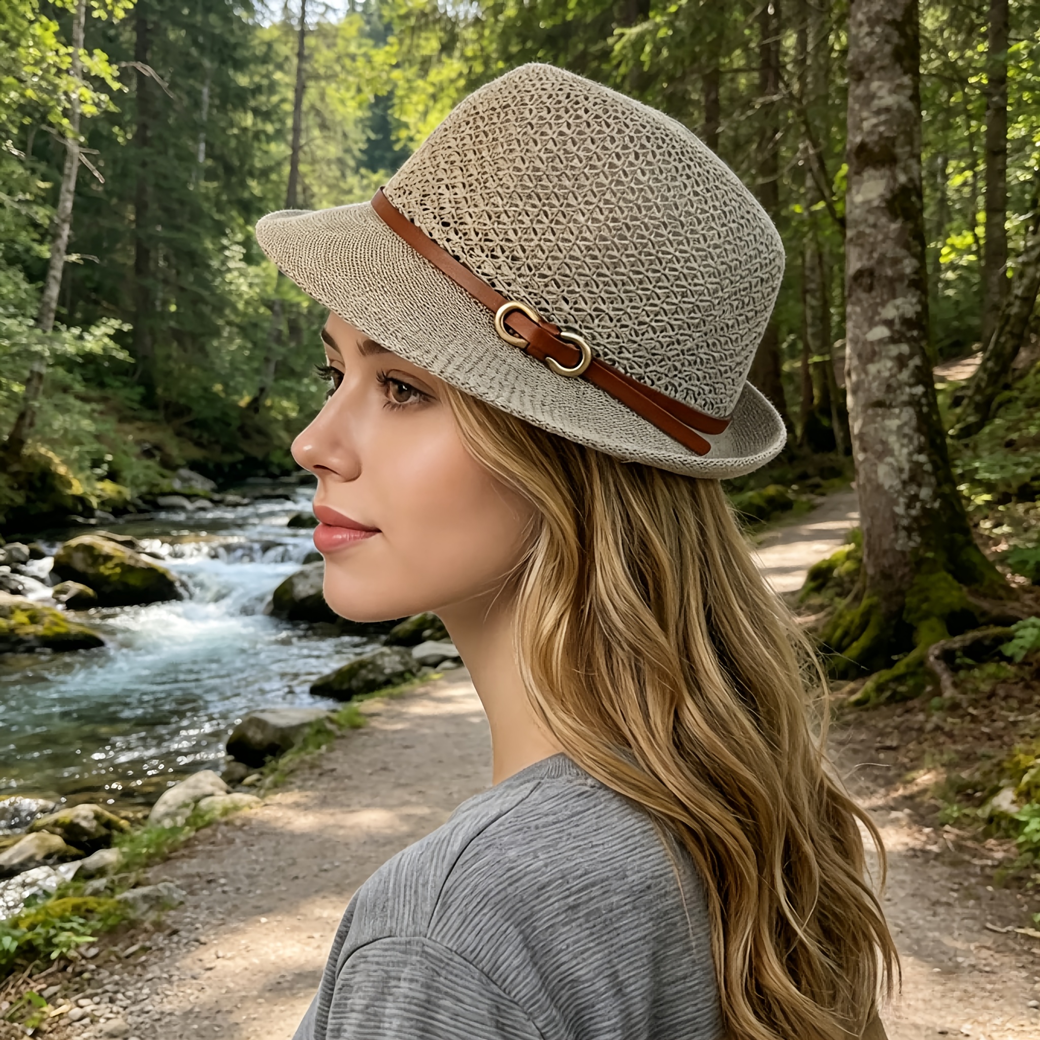 Elegant women's beach straw ha - Bucket Hat Straw บทวิจารณ์และราคา