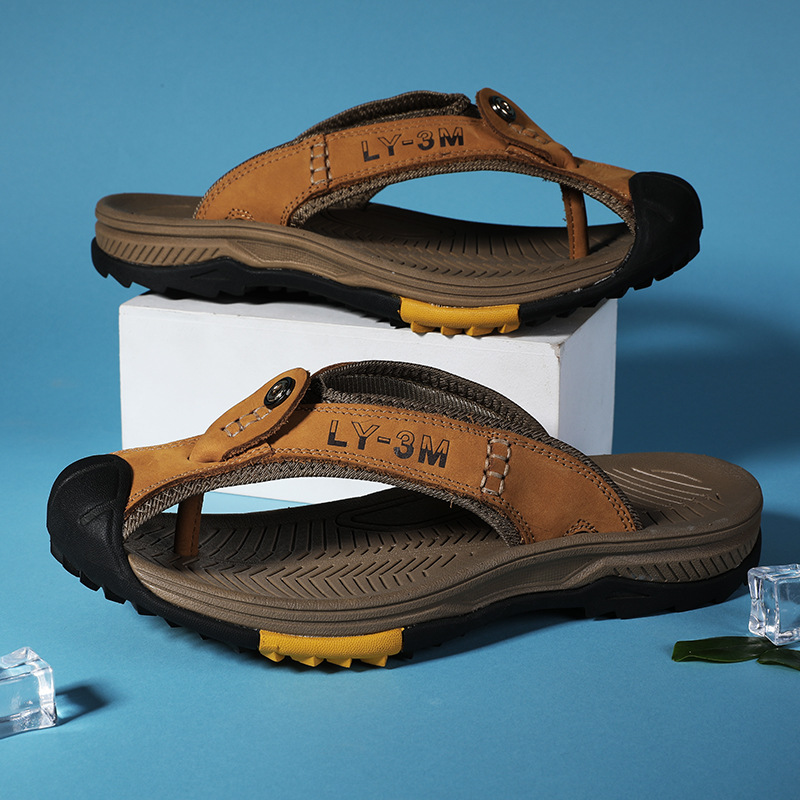 New Men's Genuine Leather Flip - Flip Flop Leather Men บทวิจารณ์และราคา