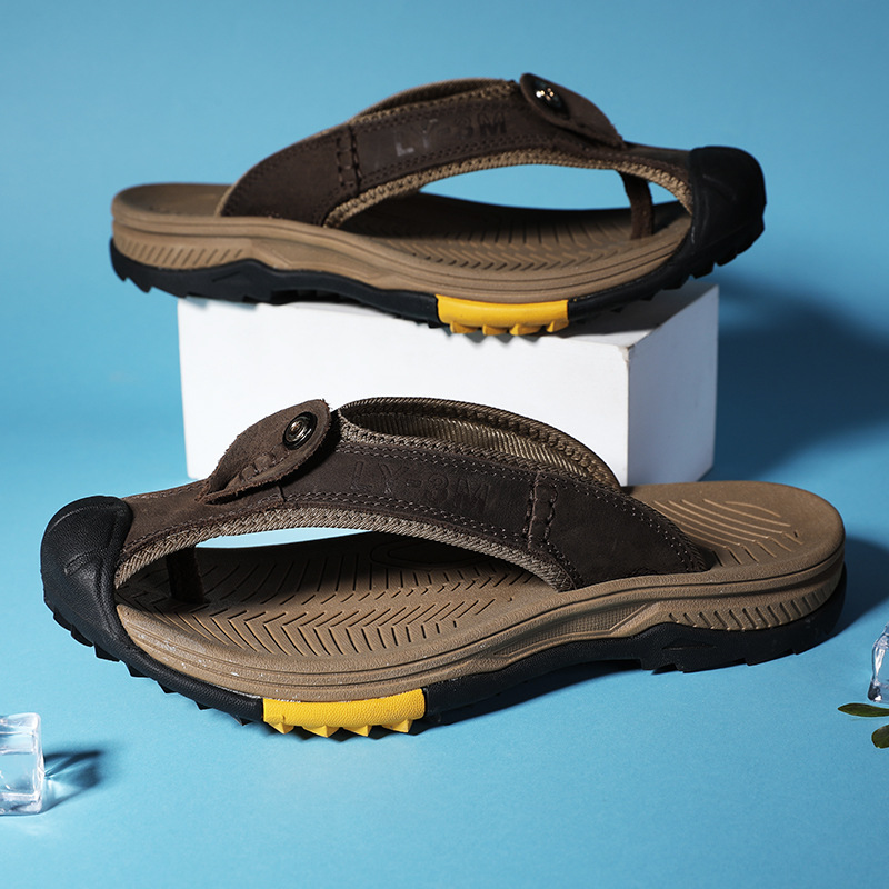 New Men's Genuine Leather Flip - Flip Flop Leather Men บทวิจารณ์และราคา