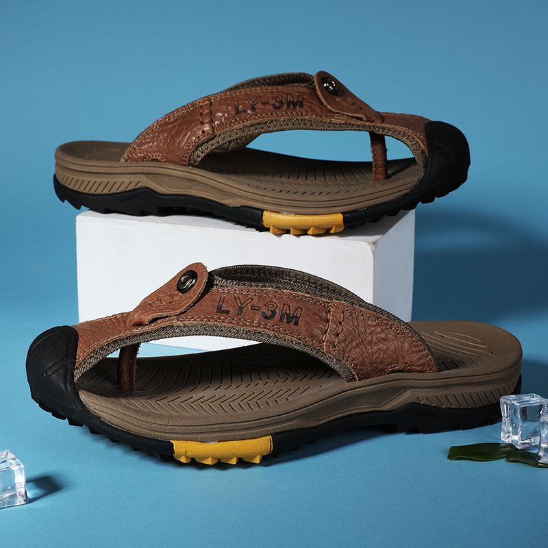 New Men's Genuine Leather Flip - Flip Flop Leather Men บทวิจารณ์และราคา