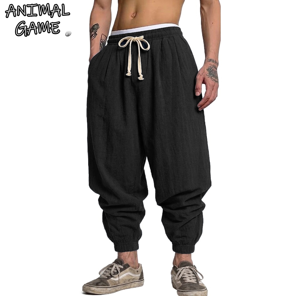 Korean Cotton Linen Trousers A - Short Linen Drawstring บทวิจารณ์และราคา