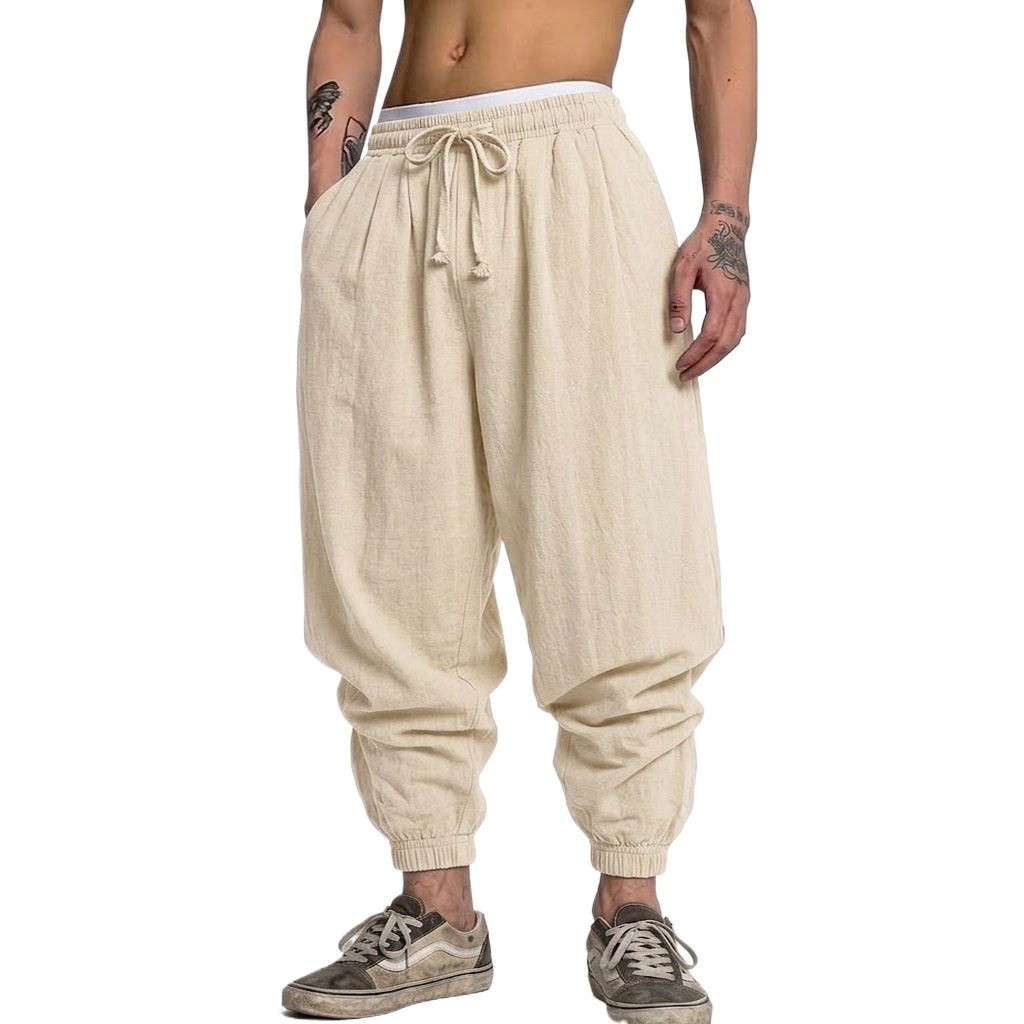 Korean Cotton Linen Trousers A - Short Linen Drawstring บทวิจารณ์และราคา