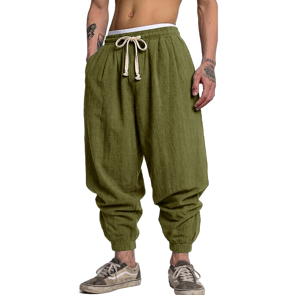 Korean Cotton Linen Trousers A - Short Linen Drawstring บทวิจารณ์และราคา