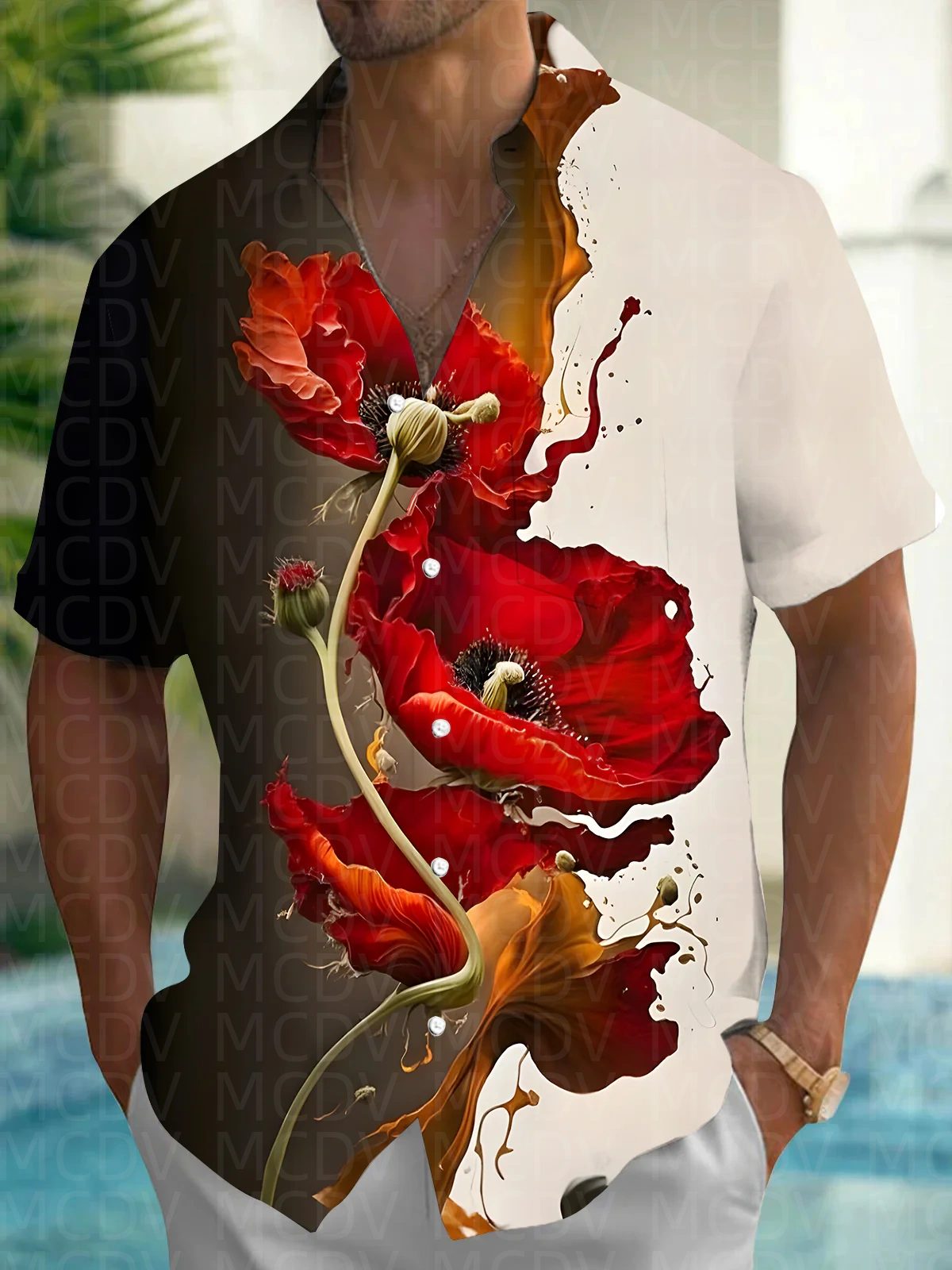 Balloon Pattern Men's Hawaiian - Shirt Camp Collar บทวิจารณ์และราคา