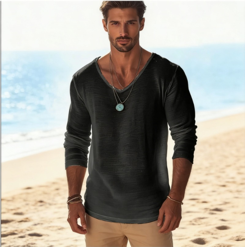 Men's Casual V-Neck Linen Blen - Linen Shirt Breathable บทวิจารณ์และราคา