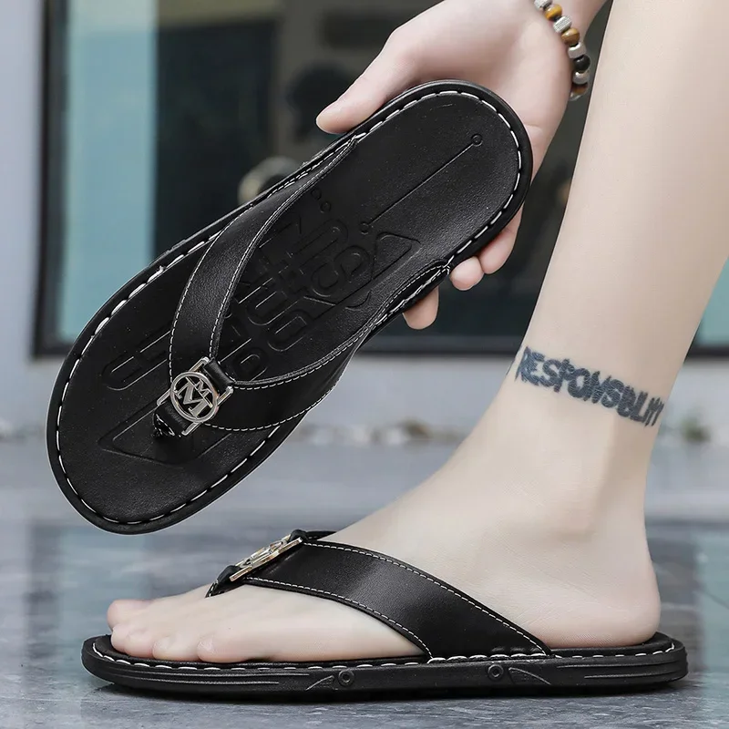 Men's Flip-flops Solid Color w - Flip Flop Leather Men บทวิจารณ์และราคา