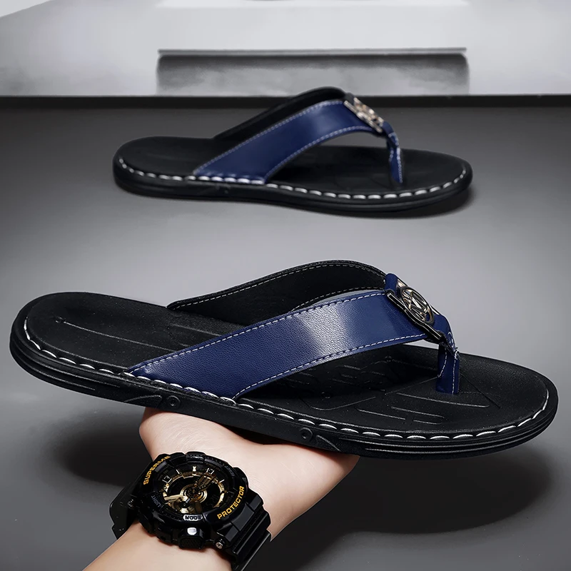 Men's Flip-flops Solid Color w - Flip Flop Leather Men บทวิจารณ์และราคา