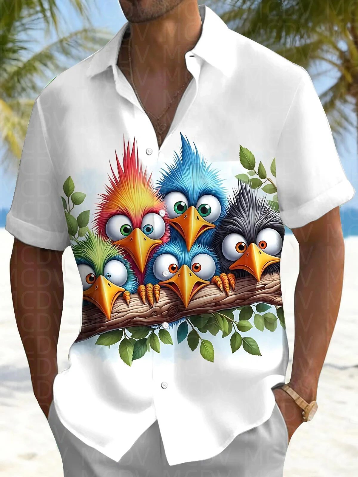 Bird Pattern Men's Hawaiian Sh - Shirt Camp Collar บทวิจารณ์และราคา
