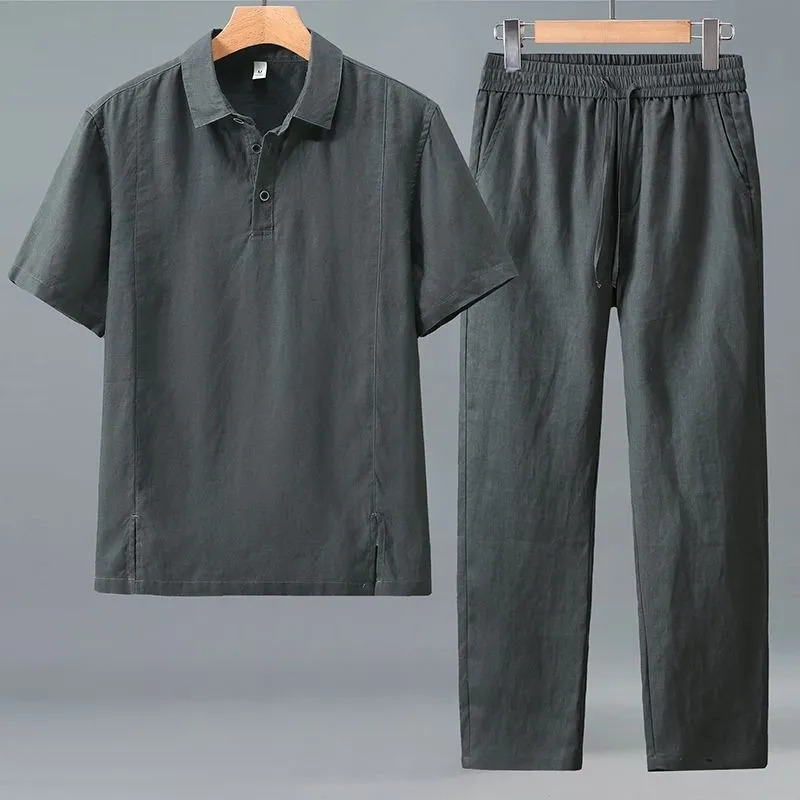 Men Plus Size Summer Linen Two - Short Linen Drawstring บทวิจารณ์และราคา