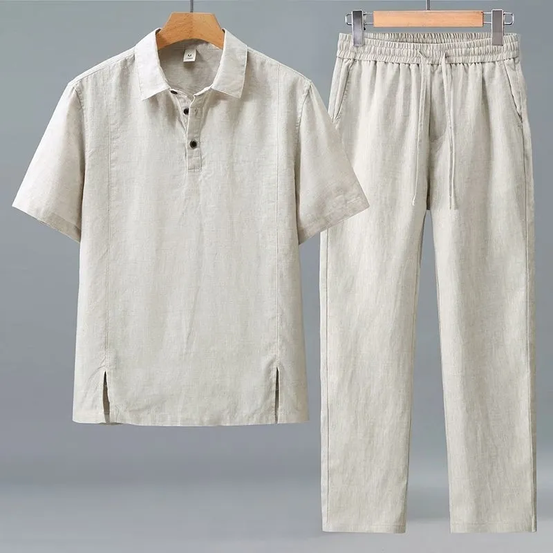 Men Plus Size Summer Linen Two - Short Linen Drawstring บทวิจารณ์และราคา