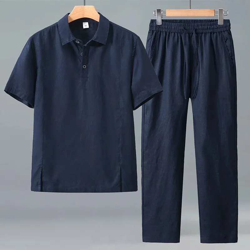 Men Plus Size Summer Linen Two - Short Linen Drawstring บทวิจารณ์และราคา
