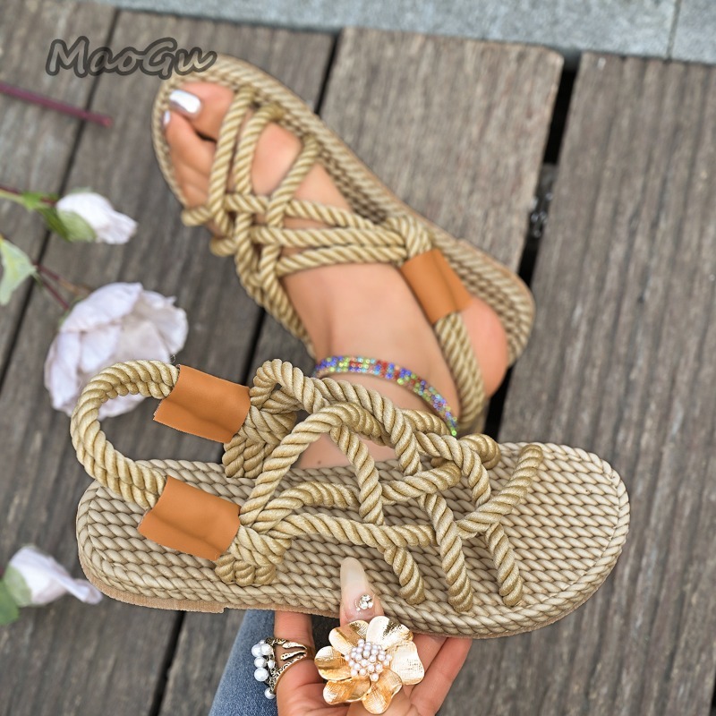 Women's Braided Rope Flat Sand - Espadrille Slip On บทวิจารณ์และราคา