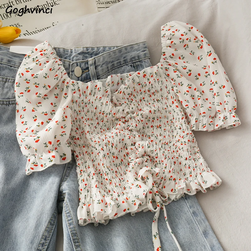 Blouses Shirts Women Floral Dr - Short Linen Drawstring บทวิจารณ์และราคา