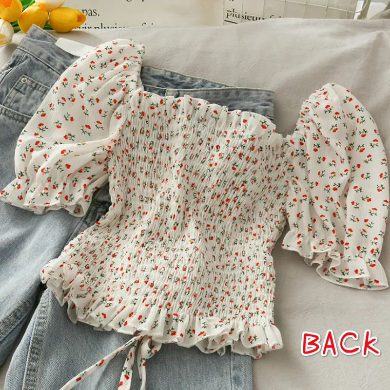 Blouses Shirts Women Floral Dr - Short Linen Drawstring บทวิจารณ์และราคา