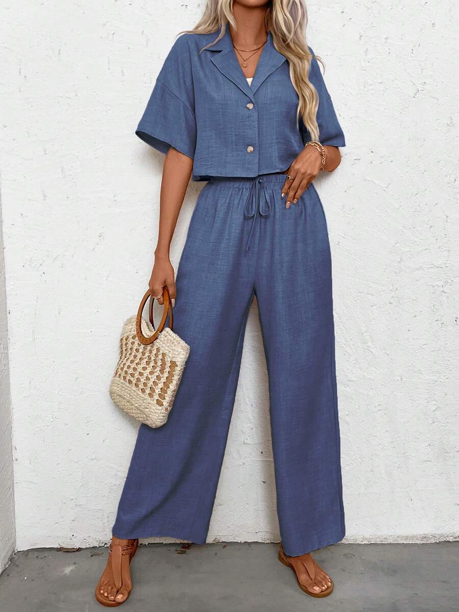 Womens Linen Short Sleeve Shir - Short Linen Drawstring บทวิจารณ์และราคา