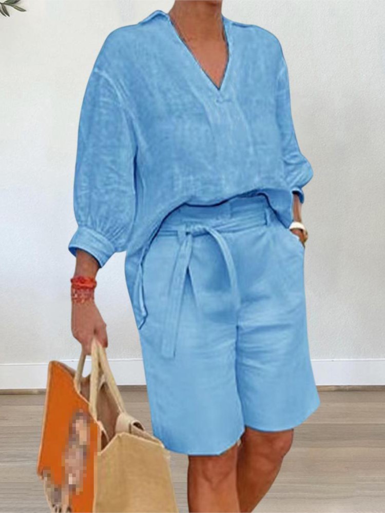 Women Suits Elegant Style Two  - Linen Shirt Breathable บทวิจารณ์และราคา