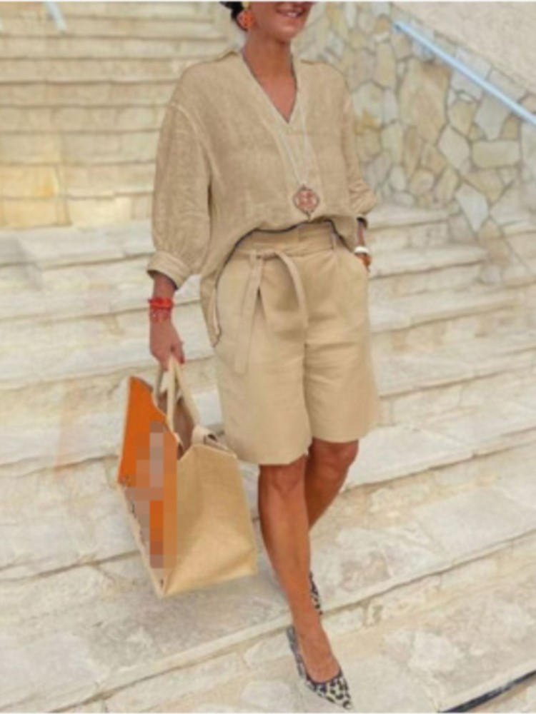 Women Suits Elegant Style Two  - Linen Shirt Breathable บทวิจารณ์และราคา