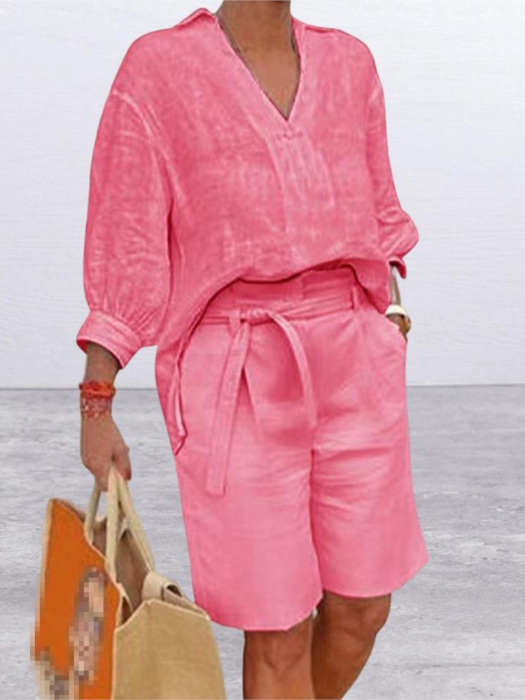 Women Suits Elegant Style Two  - Linen Shirt Breathable บทวิจารณ์และราคา
