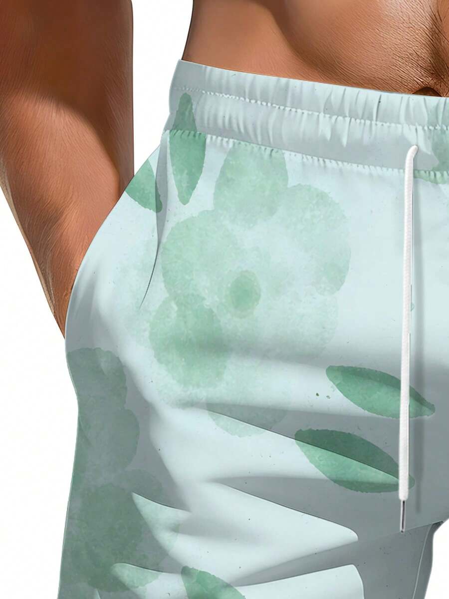 Mens Floral Print Beach Shorts - Swim Trunk Quick Dry บทวิจารณ์และราคา