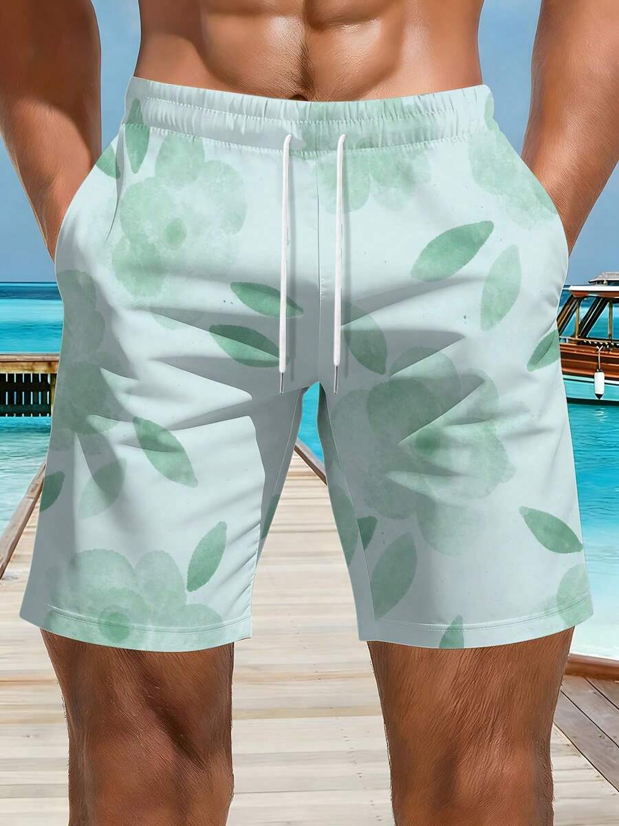 Mens Floral Print Beach Shorts - Swim Trunk Quick Dry บทวิจารณ์และราคา
