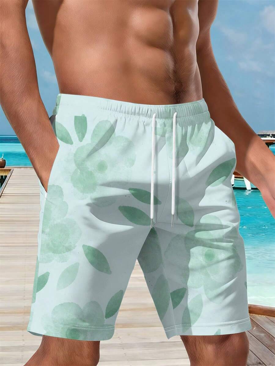 Mens Floral Print Beach Shorts - Swim Trunk Quick Dry บทวิจารณ์และราคา