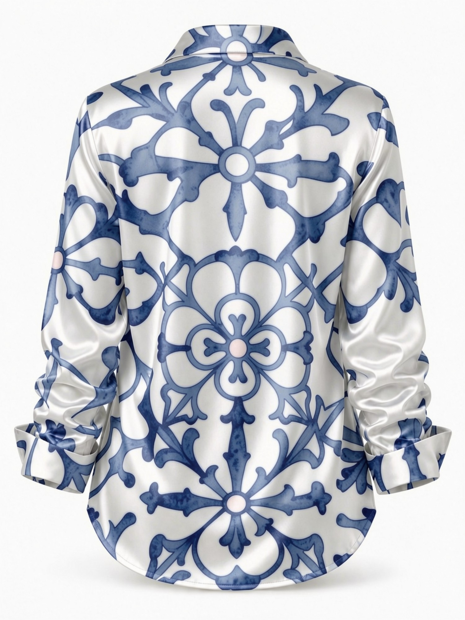 Blue Porcelain Floral Satin Bl - Resort Shirt Floral บทวิจารณ์และราคา
