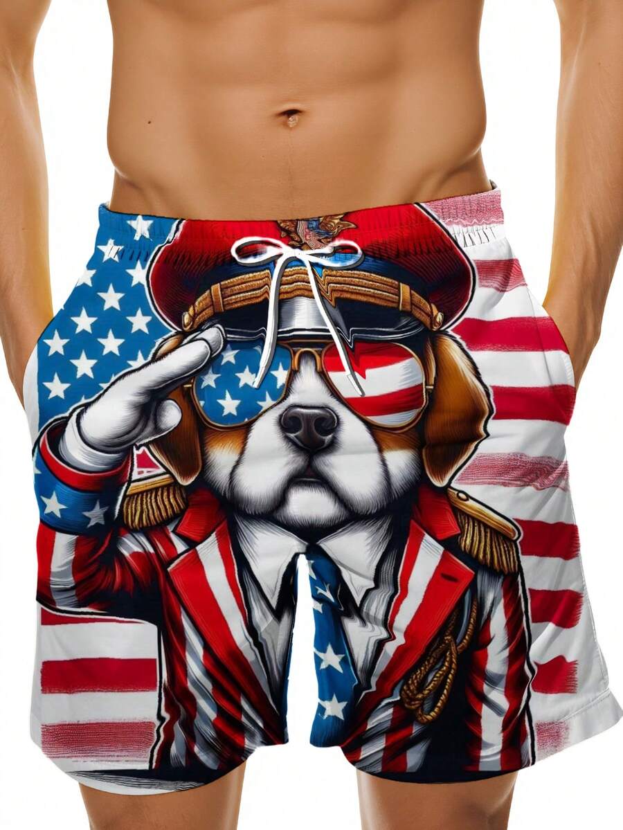 Patriotic Dog American Flag Sw - Swim Trunk Quick Dry บทวิจารณ์และราคา