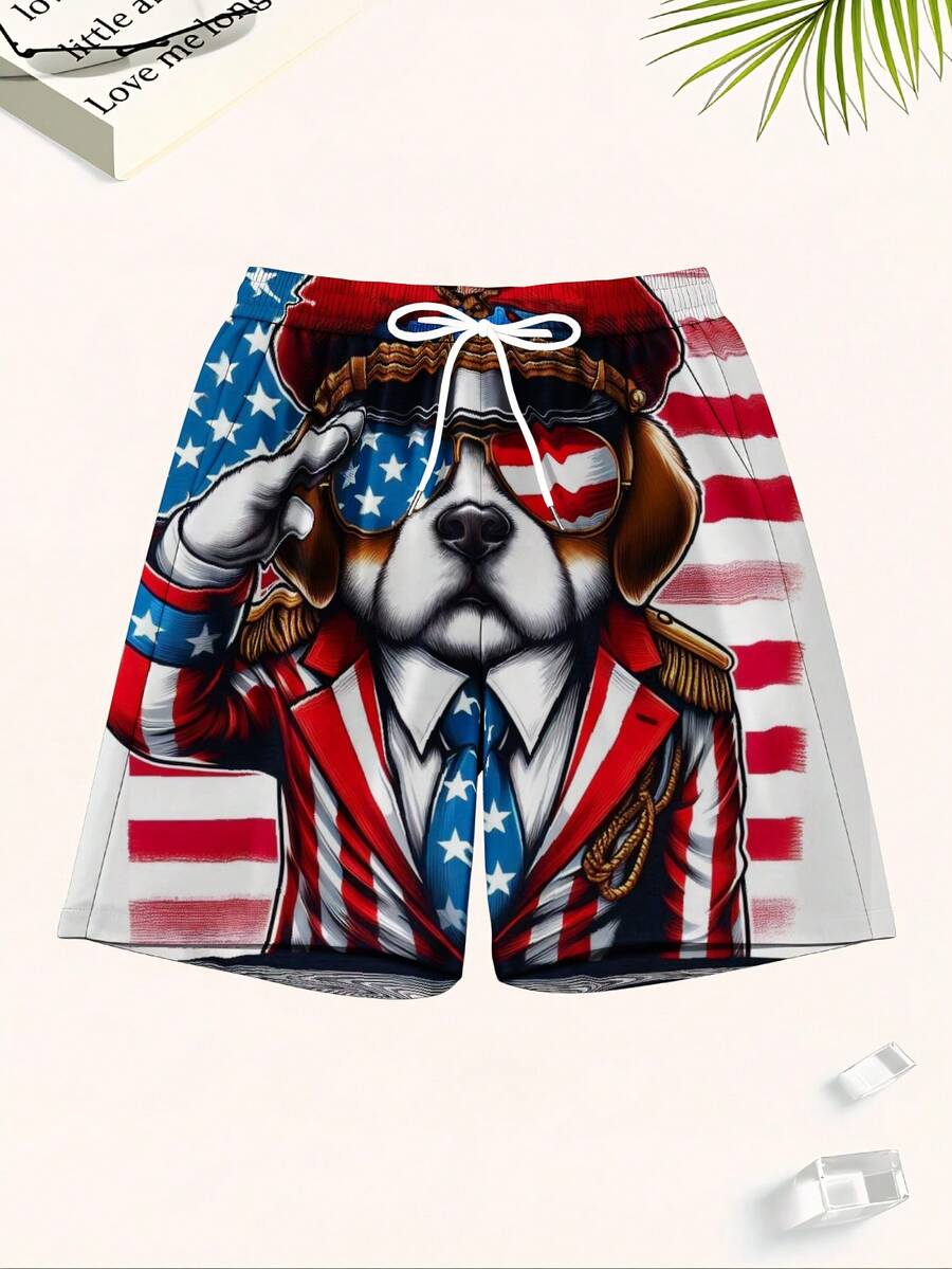 Patriotic Dog American Flag Sw - Swim Trunk Quick Dry บทวิจารณ์และราคา