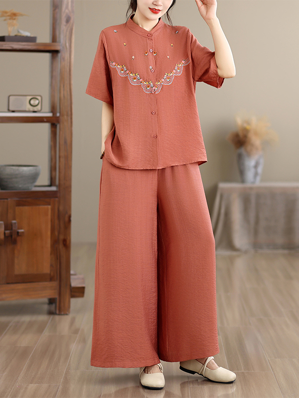 Embroidered Cotton Linen Short - Linen Shirt Breathable บทวิจารณ์และราคา